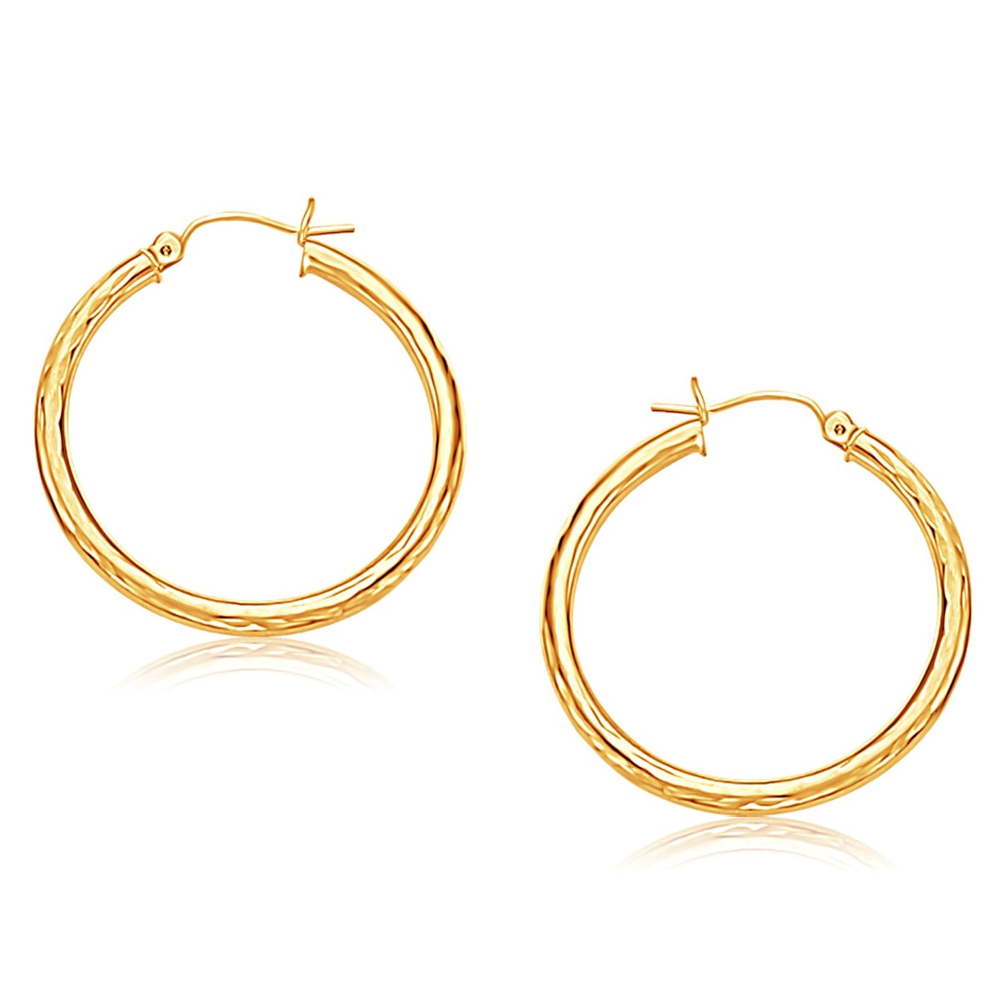 14k Yellow Gold Hoop Earring with Diamond-Cut Finish (3x30mm)