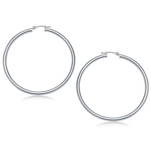 14k White Gold Polished Hoop Earrings (3x50mm)