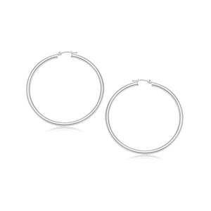 14k White Gold Polished Hoop Earrings (3x25mm)