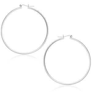 14k White Gold Polished Hoop Earrings (1.5x45mm)