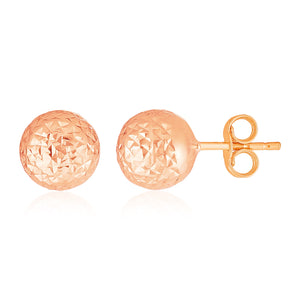 14k Rose Gold Ball Earrings with Crystal Cut Texture(7mm)