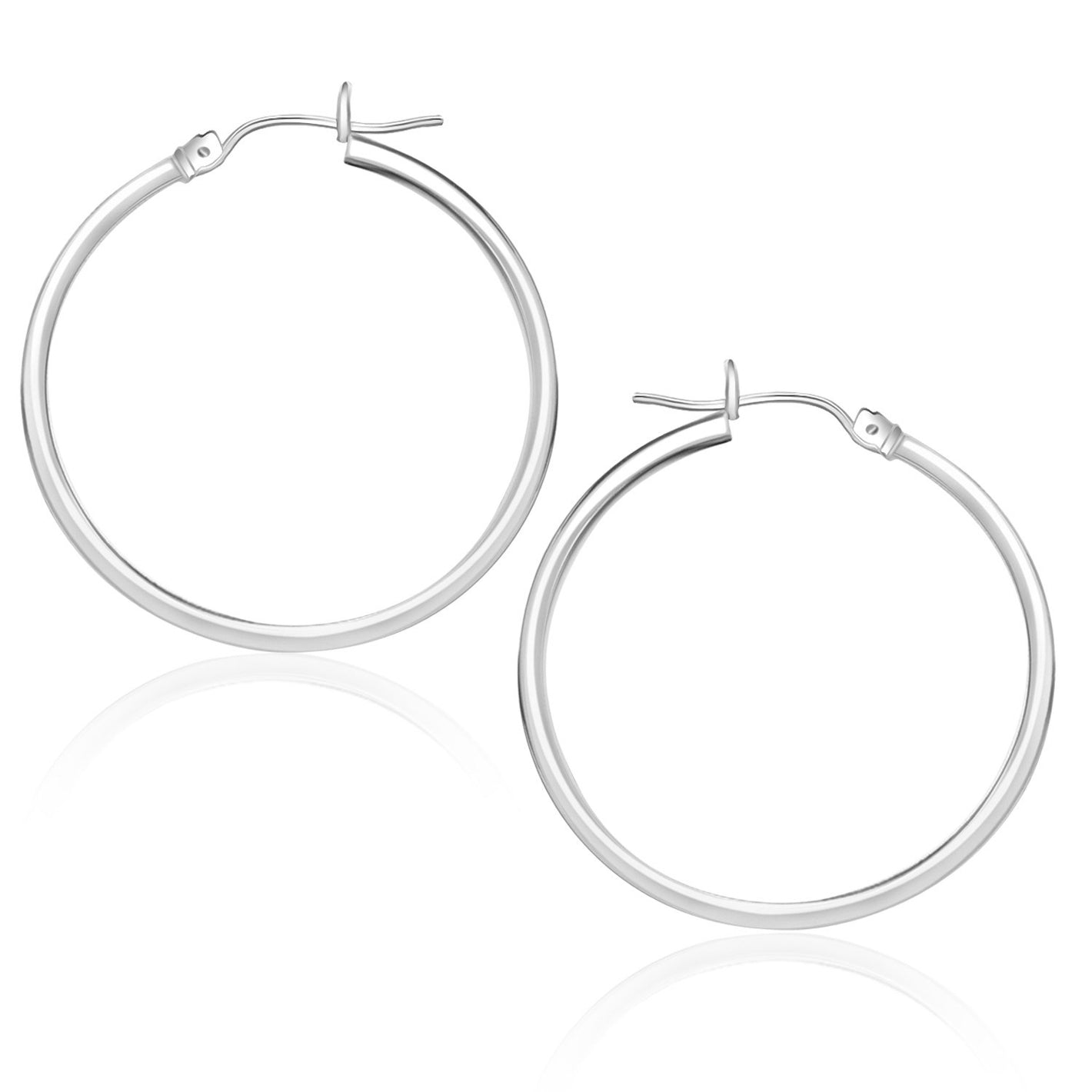 10k White Gold Polished Hoop Earrings (1.5x25 mm)