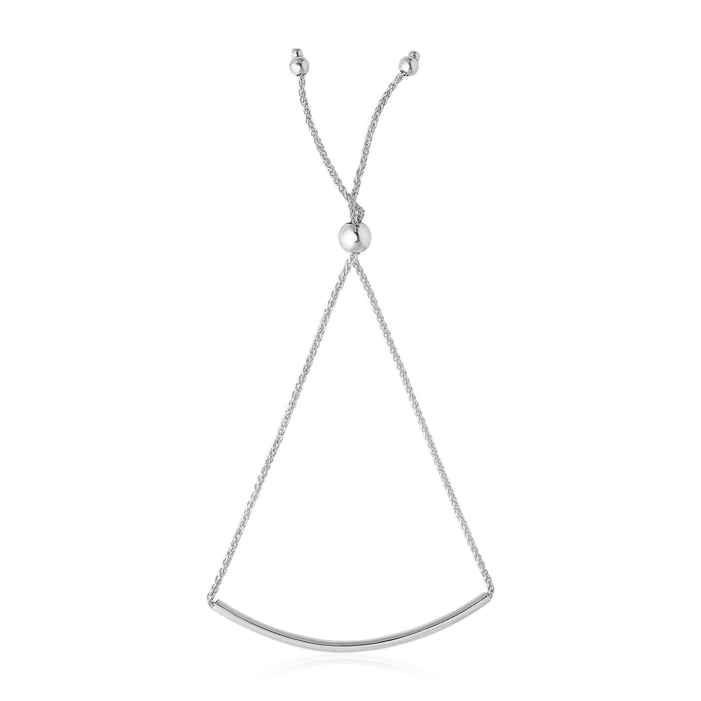 14k White Gold Smooth Curved Bar Lariat Design Bracelet (1.00 mm)