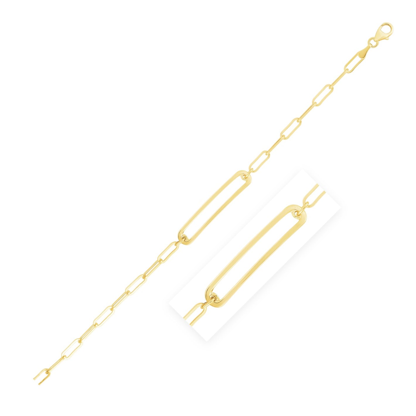 14k Yellow Gold High Polish Open Curved Paperclip Bracelet (3.30 mm)