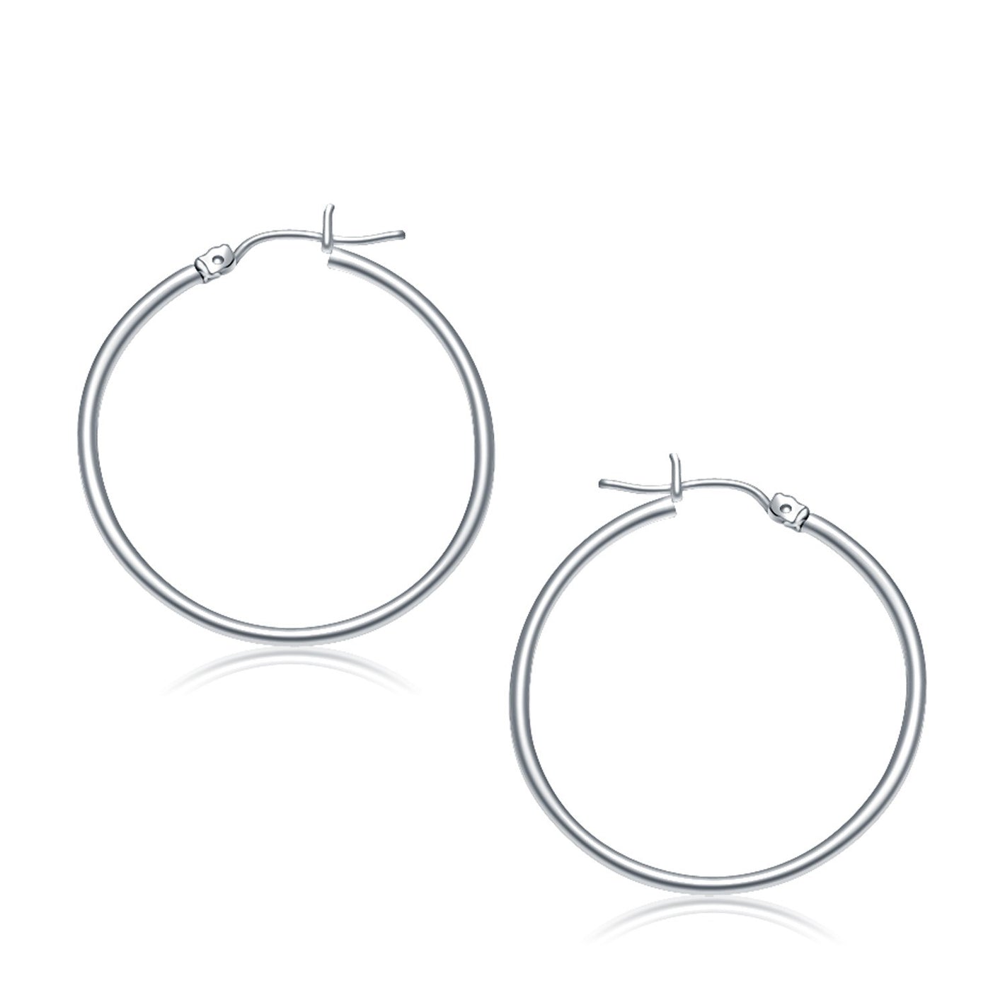 10k White Gold Polished Hoop Earrings (2x30 mm)