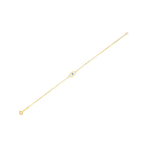 14k Yellow Gold MOP Evil Eye Bracelet (1.00 mm)