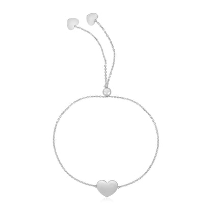 14k White Gold Adjustable Heart Bracelet (0.90 mm)