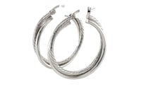 Sterling Silver Ridged Hoop Earrings with Textured Design