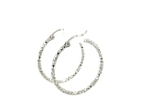 Sterling Silver Faceted Motif Hoop Earrings with Rhodium Plating