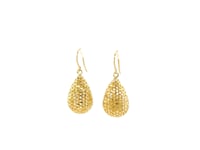 14k Yellow Gold Honeycomb Texture Large Teardrop Drop Earrings