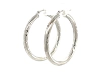 14k White Gold Fancy Diamond Cut Hoop Earrings (3x35mm)