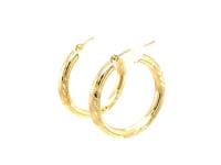 10k Yellow Gold Diamond Cut Hoop Earrings (3x25mm)