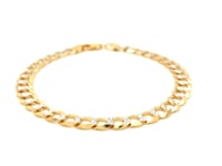 7.0mm 14k Two Tone Gold Pave Curb Bracelet