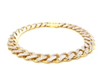 14k Two Tone Gold 8 1/4 inch Curb Chain Bracelet with White Pave