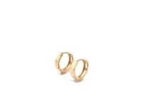 14K Yellow Gold Diamond Motif Faceted Huggie Earrings