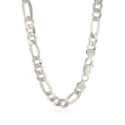 8.1mm Rhodium Plated Sterling Silver Figaro Style Chain