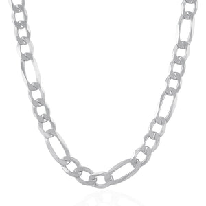 8.8mm Rhodium Plated Sterling Silver Figaro Style Chain