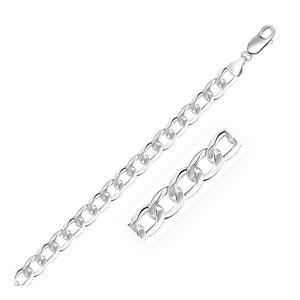 7.2mm Rhodium Plated Sterling Silver Curb Style Chain