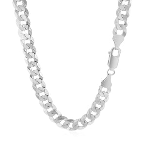 7.2mm Rhodium Plated Sterling Silver Curb Style Chain