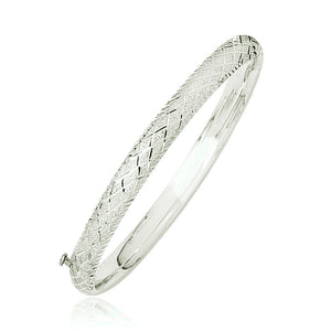 6.0 mm 14k White Gold Diamond Carved Bangle