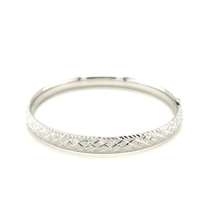 6.0 mm 14k White Gold Diamond Carved Bangle