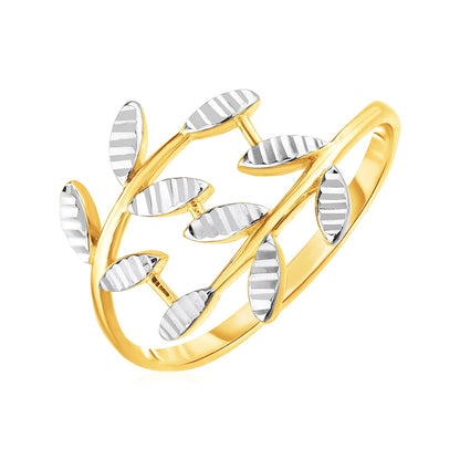 14k Two Tone Gold Crossover with Textured  Ring