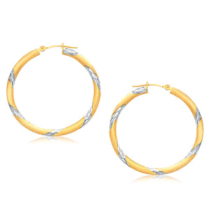 14k Two Tone Gold Polished Hoop Earrings