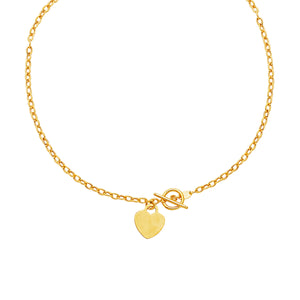 14k Yellow Gold Toggle Necklace with Heart Charm Necklace