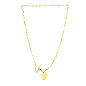 14k Yellow Gold Toggle Necklace with Heart Charm Necklace