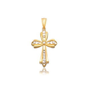 14k Two-Tone Gold Fancy Cross  with Diamond Cuts Pendant