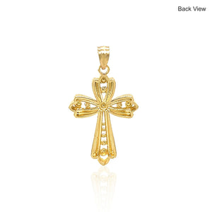 14k Two-Tone Gold Fancy Cross  with Diamond Cuts Pendant