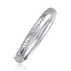 6.0mm 14k White Gold  Classic Floral Carved Bangle