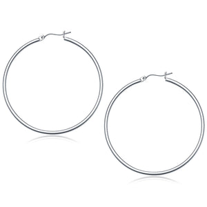 14k White Gold Polished Hoop Earrings