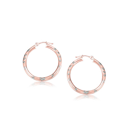 14k Rose Gold Fancy Diamond Cut Hoop Earrings