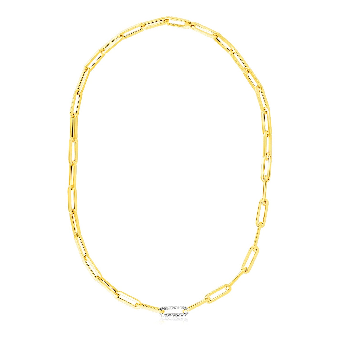 14k Yellow Gold Paperclip Chain  with Diamond Link Necklace