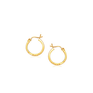 14k Yellow Gold with Diamond-Cut Finish  Slender Hoop Earring