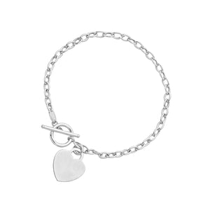 14k White Gold Toggle with Heart Charm Bracelet