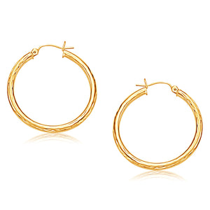 14k Yellow Gold with Diamond-Cut Finish Hoop Earring