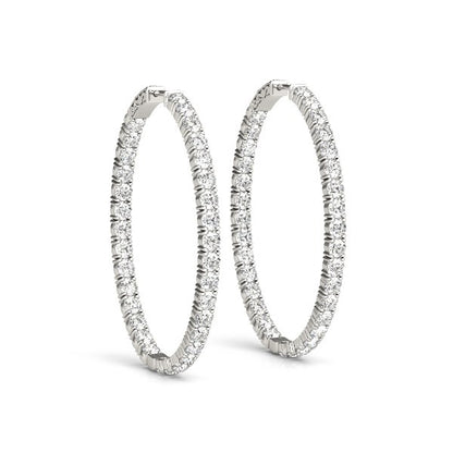 2 cttw Oval Shape Two Sided Diamond Hoop 14k White Gold Earrings