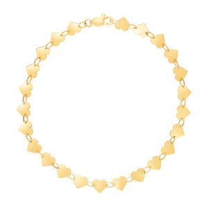 14k Yellow Gold Mirrored Heart Chain Bracelet