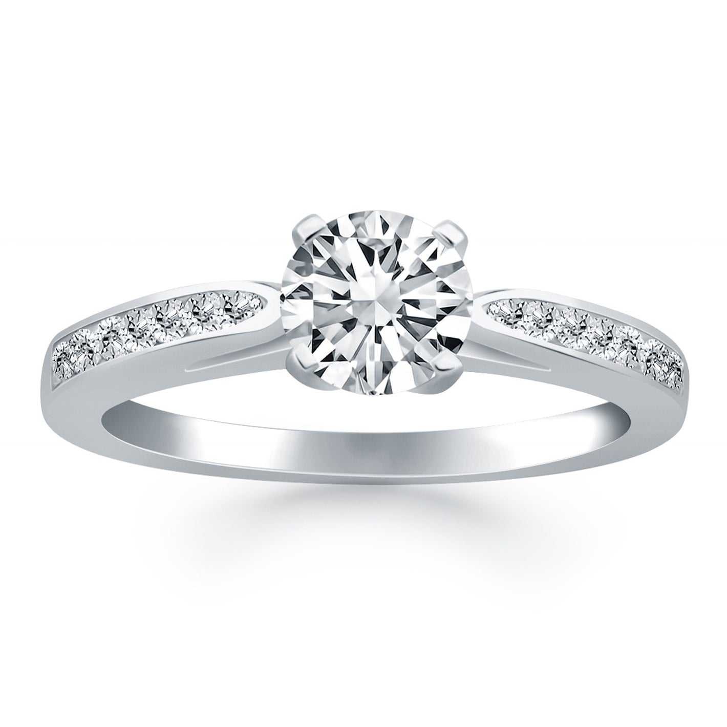 14k White Gold Cathedral with Pave Diamonds Engagement Ring