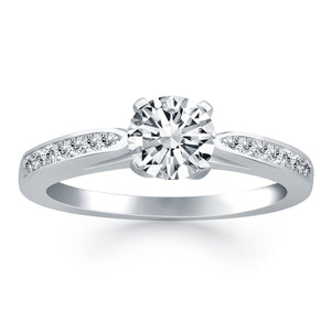 14k White Gold Cathedral with Pave Diamonds Engagement Ring