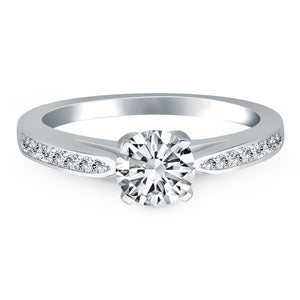 14k White Gold Cathedral with Pave Diamonds Engagement Ring