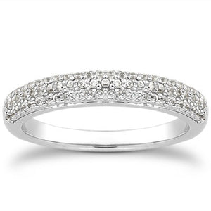 14k White Gold Triple Multi-Row Micro- Pave Diamond Wedding Ring Band