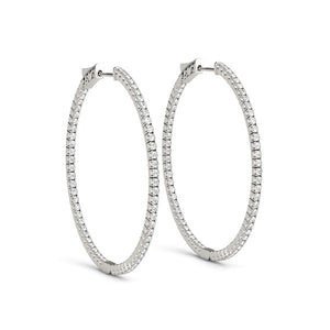 1 1/2 cttw 14k White Gold Slim Two Sided Diamond Hoop Earrings