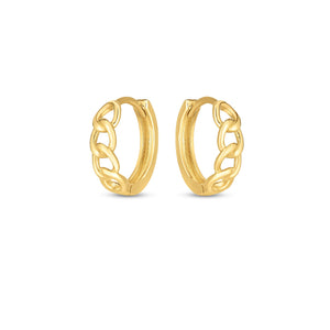 14k Yellow Gold Curb Huggie Hoop Earrings