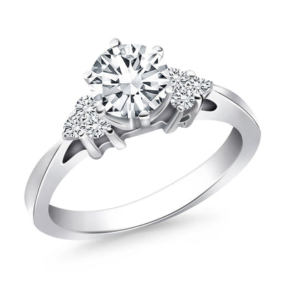 14k White Gold Cathedral with Side Diamond Clusters Engagement Ring