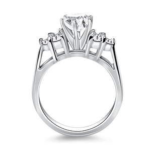 14k White Gold Cathedral with Side Diamond Clusters Engagement Ring