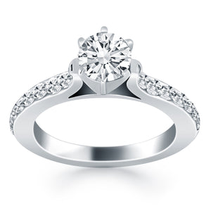 14k White Gold Curved Shank with Pave Diamonds Engagement Ring