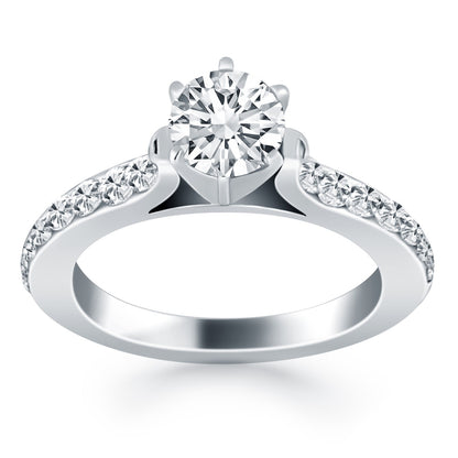 14k White Gold Curved Shank with Pave Diamonds Engagement Ring